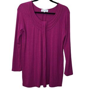 Texere Top Womens Medium Magenta Pink 3/4 Sleeve Tee Bamboo Viscose Blend Casual